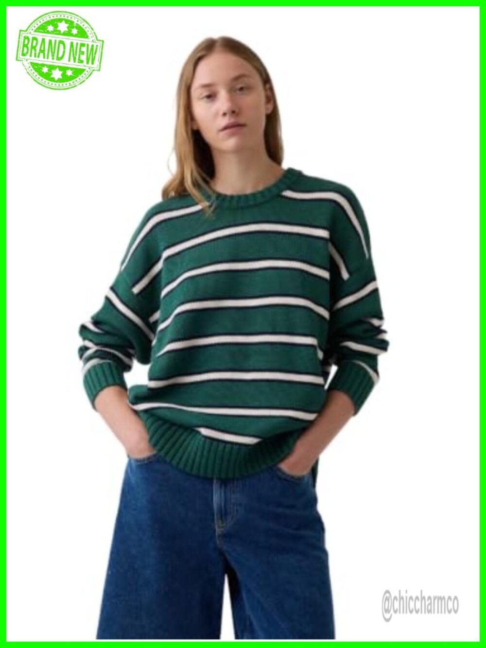 Oversized Boyfriend Crewneck Sweater 100% Cotton Women's Pullover